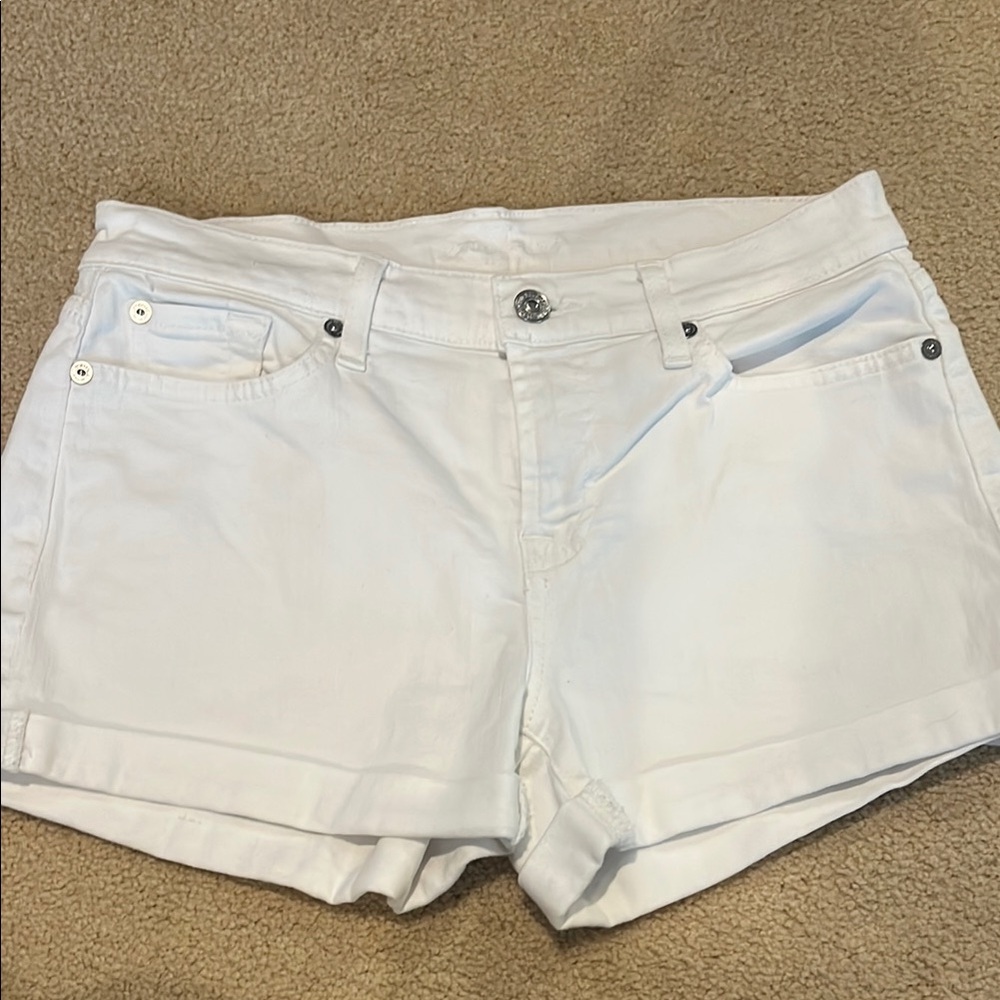 7 For All Mankind White Jean Shorts with Cuffed Hem